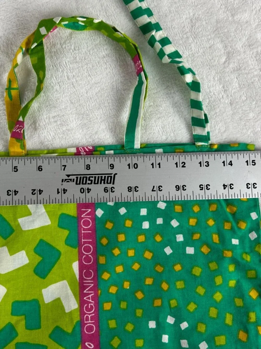 Gudrun Sjoden Green Abstract Patterned Organic Cotton Tote Bag 17.5